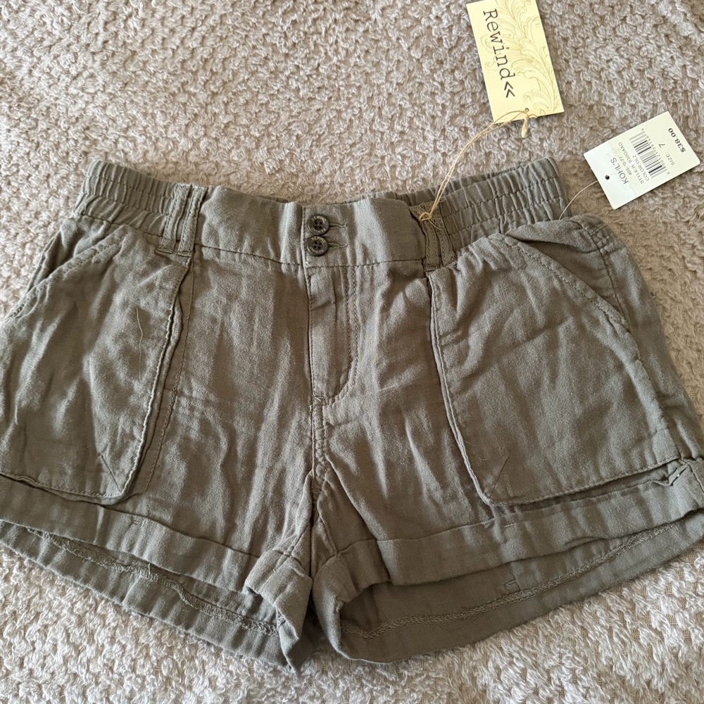 Rewind Olive Utility Linen-Blend Casual Shorts